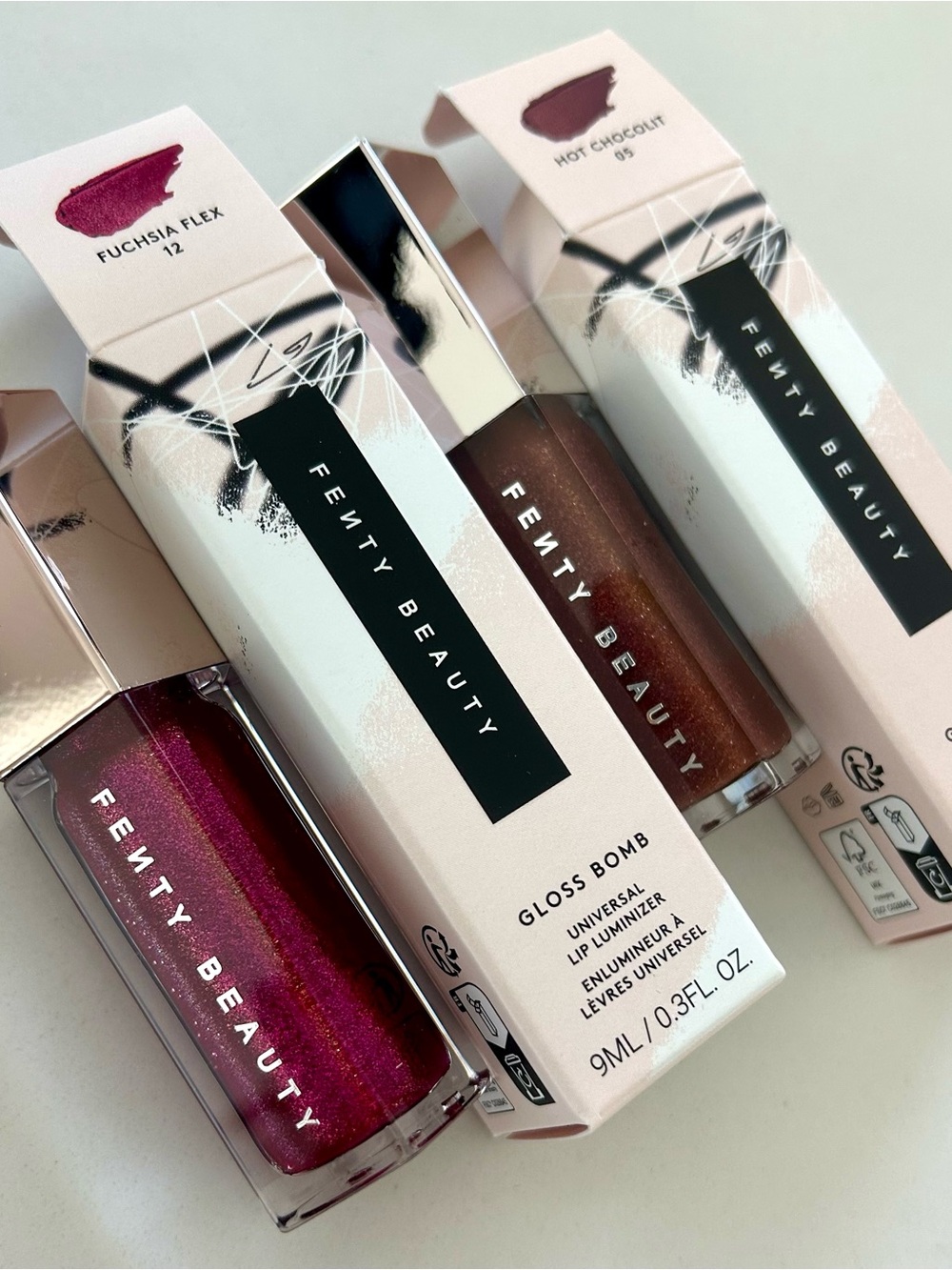 Set of 2 NEW Fenty Beauty Gloss Bomb Lip Luminizer - Fuchsia Pink & Brown Duo